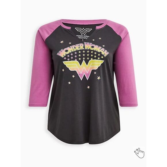 Torrid Wonder Woman Split Neck Raglan Tee (sz 0) - Picture 1 of 6